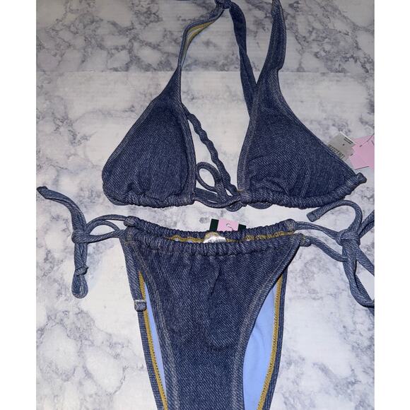 Wild Fable-Bikini-Top and Bottom- NWT-XS(Bottom) S(Top)-Blue-Denim - Picture 1 of 4